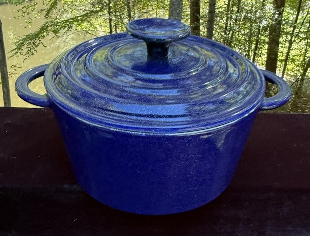 Le Creuset 18 Blue Speckled Enameled Cast Iron Dutch Oven Pot Lid Marked France